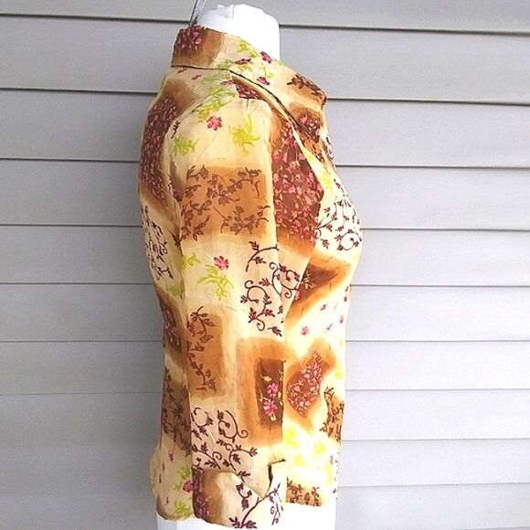 Blouse Chiffon Sheer Button Front 3/4 Length Sleeves Boho Patchwork Look… - Picture 11 of 16